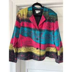 Nancy Bolen City Girl Silk Blazer Abstract Beaded Multi Color Jacket XL